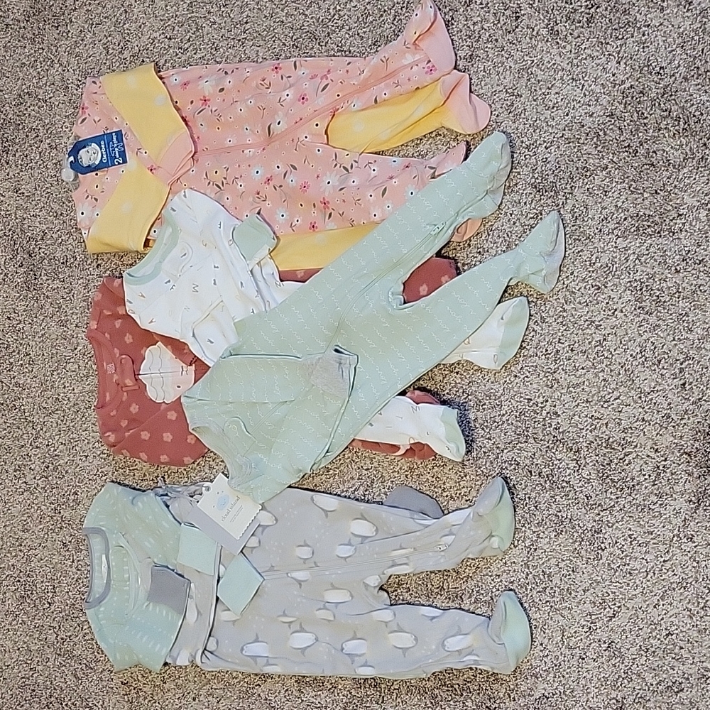 (7) 3-6 Month Baby Girl Sleepers